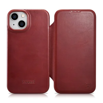 Atverčiamasis odinis dėklas iCarer iPhone 14 Plus su MagSafe AKI14220707-RD, raudonas