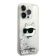 Karl Lagerfeld dėklas iPhone 14 Pro telefonui Liquid Glitter Choupette, sidabrinis