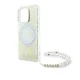 Guess iPhone 16 Pro dėklas IML Flowers Allover Electro su perlų dirželiu, baltas