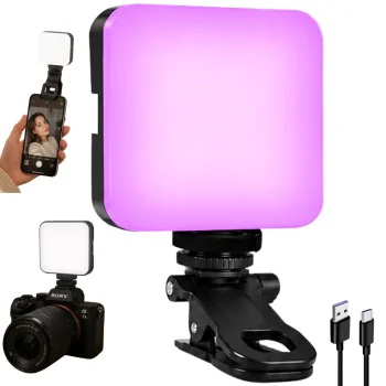 Mini RGB LED šviestuvas nuotraukoms ir vaizdo įrašams, 3000K-6500K, 5.5W, juodas