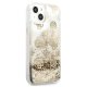 Guess iPhone 13 mini dėklas Peony Liquid Glitter, auksinis