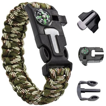 5-in-1 Survival Bracelet with Compass, Flint and Paracord, Camo
