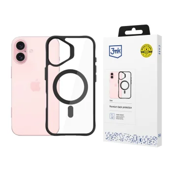 3mk iPhone 16 dėklas Satin Armor MagCase su MagSafe, skaidrus su juodu rėmeliu