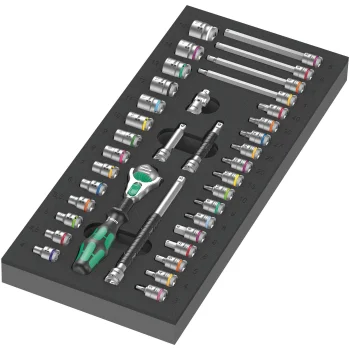 Reketo ir galvučių rinkinys dėkle Wera 9720 A Zyklop 1, 1/4", 37 vnt.