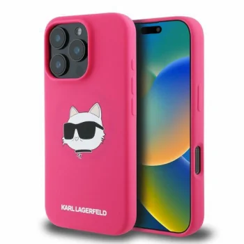 Karl Lagerfeld dėklas iPhone 16 Pro Max telefonui, fuksijų spalva