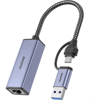 Benfei USB-A / USB-C į RJ45 tinklo adapteris USB 3.0, pilkas