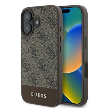 Guess 4G Bottom Stripe dėklas, skirtas iPhone 16 Plus, rudas