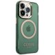 Guess iPhone 14 Pro Max dėklas Gold Outline Translucent MagSafe, žalias