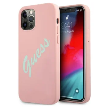 Guess Silicone Vintage Script dėklas iPhone 12 / 12 Pro, rožinis / žalias