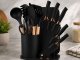 Silicone Kitchen Utensils and Knife Set with Stand, 19 Pieces, Black
