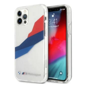 BMW dėklas iPhone 12 Pro Max telefonui Motorsport Tricolor, skaidrus