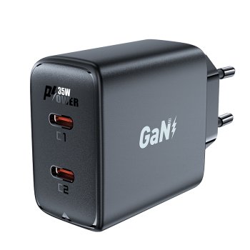 Fast Charger GaN 35W PD 2x USB-C Acefast A49 - Black