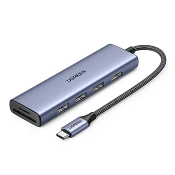 Ugreen CM511 6-in-1 USB-C šakotuvas (HDMI, 3x USB 3.0, SD/TF) - pilkas