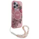 Guess IML Flowers dėklas su perlų dirželiu ir MagSafe skirtas iPhone 16 Pro Max, rožinis