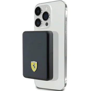 Ferrari Metal Logo MagSafe išorinė baterija 5000mAh, juoda