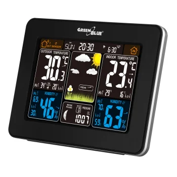 Belaidė meteorologinė stotelė GreenBlue GB523 su spalvotu ekranu