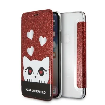 Karl Lagerfeld Valentine atverčiamasis dėklas iPhone X / XS telefonui, raudonas