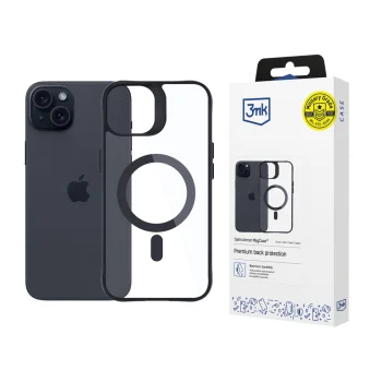 3mk iPhone 15 Plus dėklas Satin Armor MagCase, skaidrus su juodu rėmeliu