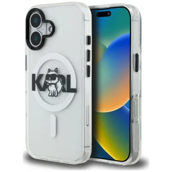 Karl Lagerfeld Case for iPhone 16 IML Choupette Head Sketch MagSafe, Clear