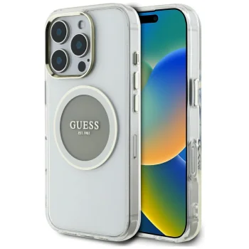 Guess IML Metal Colored Circle Classic Logo MagSafe Case for iPhone 16 Pro - Gray