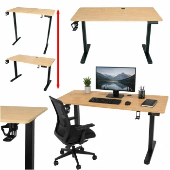 Elektrinis reguliuojamo aukščio stalas 120x60 cm su valdymo pultu, šviesus medis/juodas