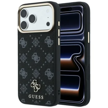 Guess Peony 4G Small Logo MagSafe dėklas telefonui iPhone 17 Pro / 18 Pro, Juodas