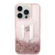 Karl Lagerfeld dėklas iPhone 14 Pro su blizgučiais, rožinis