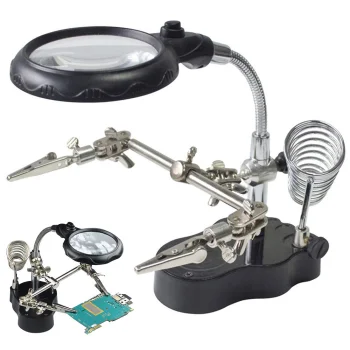 Third Hand Magnifier Station with 2 LED Light and Soldering Iron Stand