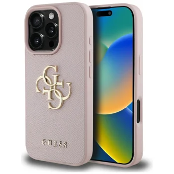Guess Grained Big 4G Logo Small Classic Logo iPhone 16 Pro Max Case - Pink