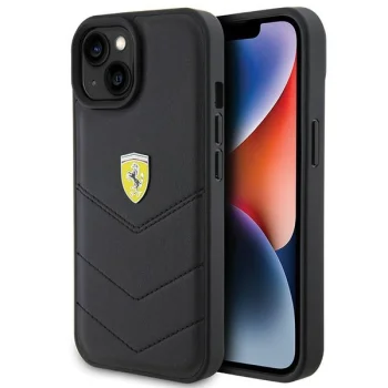 Ferrari dėklas iPhone 15 telefonui Quilted Metal Logo, juodas