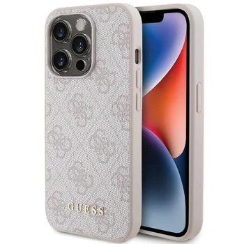 Apple iPhone 15 Pro 6.1'' Guess 4G Metal Gold Logo Case Cover, Pink