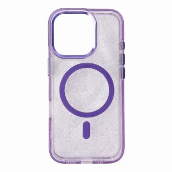 Glitter Case MagSafe for iPhone 16, Translucent Purple with Glitter