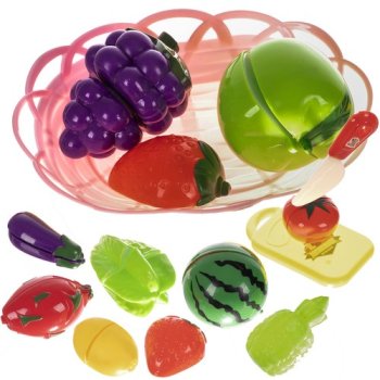 Kruzzel 00022576 Cutting Fruits and Vegetables Play Set in Basket, 23 Pieces