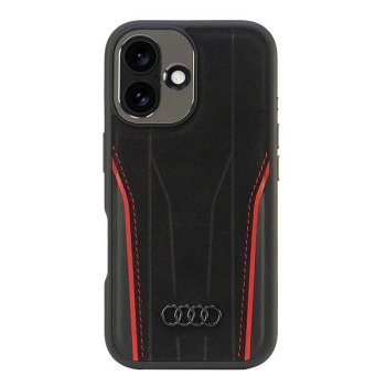 „Audi“ odinis dėklas „MagSafe“ telefonui „iPhone 16“, juodas ir raudonas