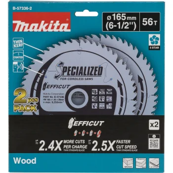 Makita B-57336-2 EFFICUT diskinio pjūklo ašmenų rinkinys 165x20 mm 56T, 2 vnt.