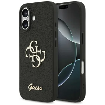 Guess iPhone 17 dėklas Fixed Glitter Big 4G, juodas