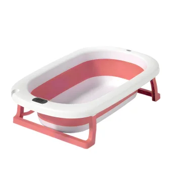 Collapsible Baby Bathtub with Digital Thermometer for Newborns, Pink