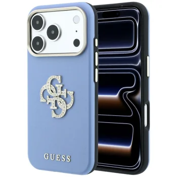Dėklas Guess Smooth & Big Strass Logo skirtas iPhone 18 Pro / 17 Pro, mėlynas