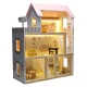 Wooden Dollhouse with Furniture and LED Light 78cm, Pink