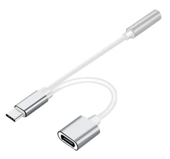 USB-C to 3.5mm Audio and USB-C Charging Adapter, Silver
