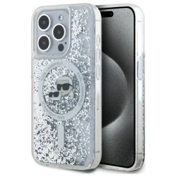 Karl Lagerfeld dėklas iPhone 15 Pro Max telefonui Liquid Glitter Karl & Choupette