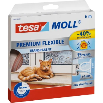 Silikoninė sandarinimo juosta Tesa Moll Premium Flexible, 6 m x 9 mm, skaidri