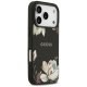 Guess Grained Flowers Classic Logo MagSafe dėklas, skirtas iPhone 17 Pro, juodas