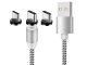 3-in-1 Magnetic Charging Cable Micro USB / Type-C / Lightning, 1m, Silver