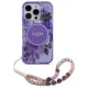 Guess IML Flowers Pearl Strap MagSafe dėklas iPhone 16 Pro Max telefonui, violetinis