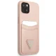 Guess Saffiano Triangle Logo dėklas su kortelių dėtuve iPhone 13, rožinis