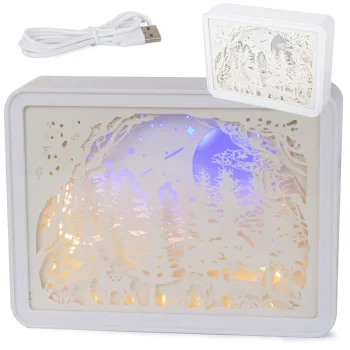 3D popierinių karpinių naktinė lemputė su USB, balta