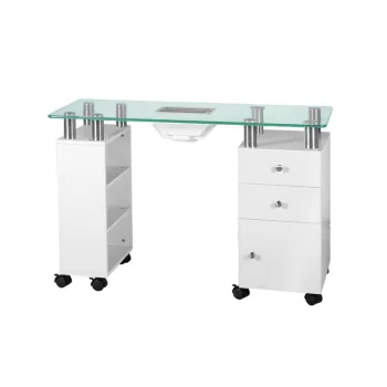 Manicure Desk Glass 013B with Dust Collector AM-8A, White