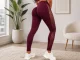 Women\'s High-Waisted Push-Up Fitness Leggings, S/M, Burgundy