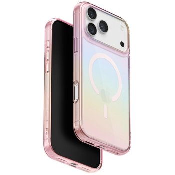 Uniq Iridescia Magclick dėklas su įkrovimu iPhone 17 Pro Max, rožinis